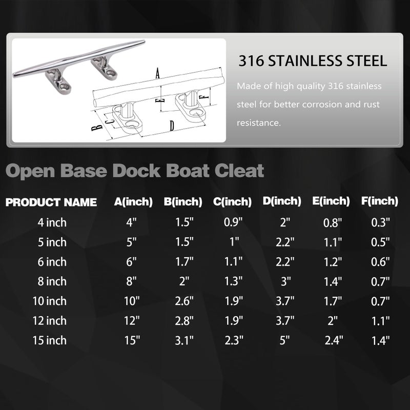 Laorde Boat Cleat 4 inch 5 inch 6 inch 8 inch 10 inch Open Base 316 Stainless Steel Dock Cleat Marine Grade Rope Cleat with Fasteners for Kayaks  Nautical Decor (4 inch 4 Pack) - Image 4